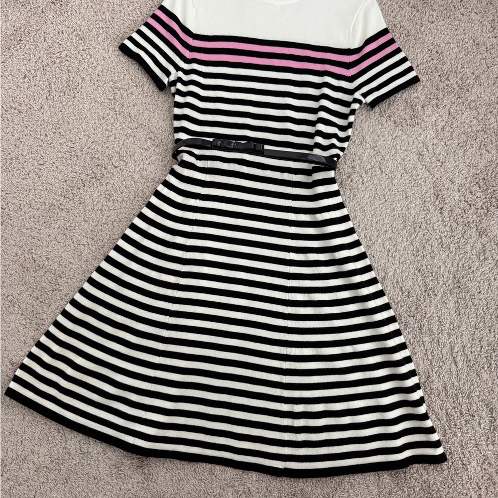 NWT Elle Knit Striped Black and White Dress with Pink Accent size S